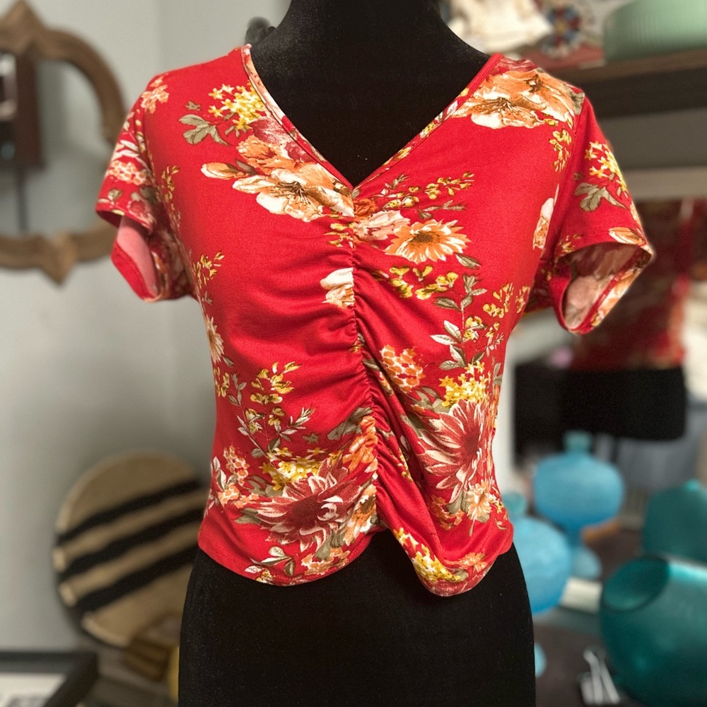 Heart Hips Vibrant Red Floral Top